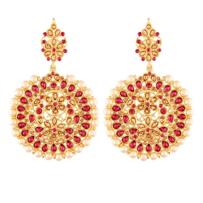 Alloy Chandbali Earrings In Pink