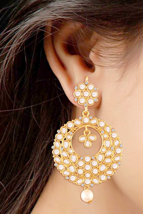 Alloy Chandbali Earrings In White