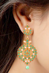 Alloy Large Dangle Earrings In Green