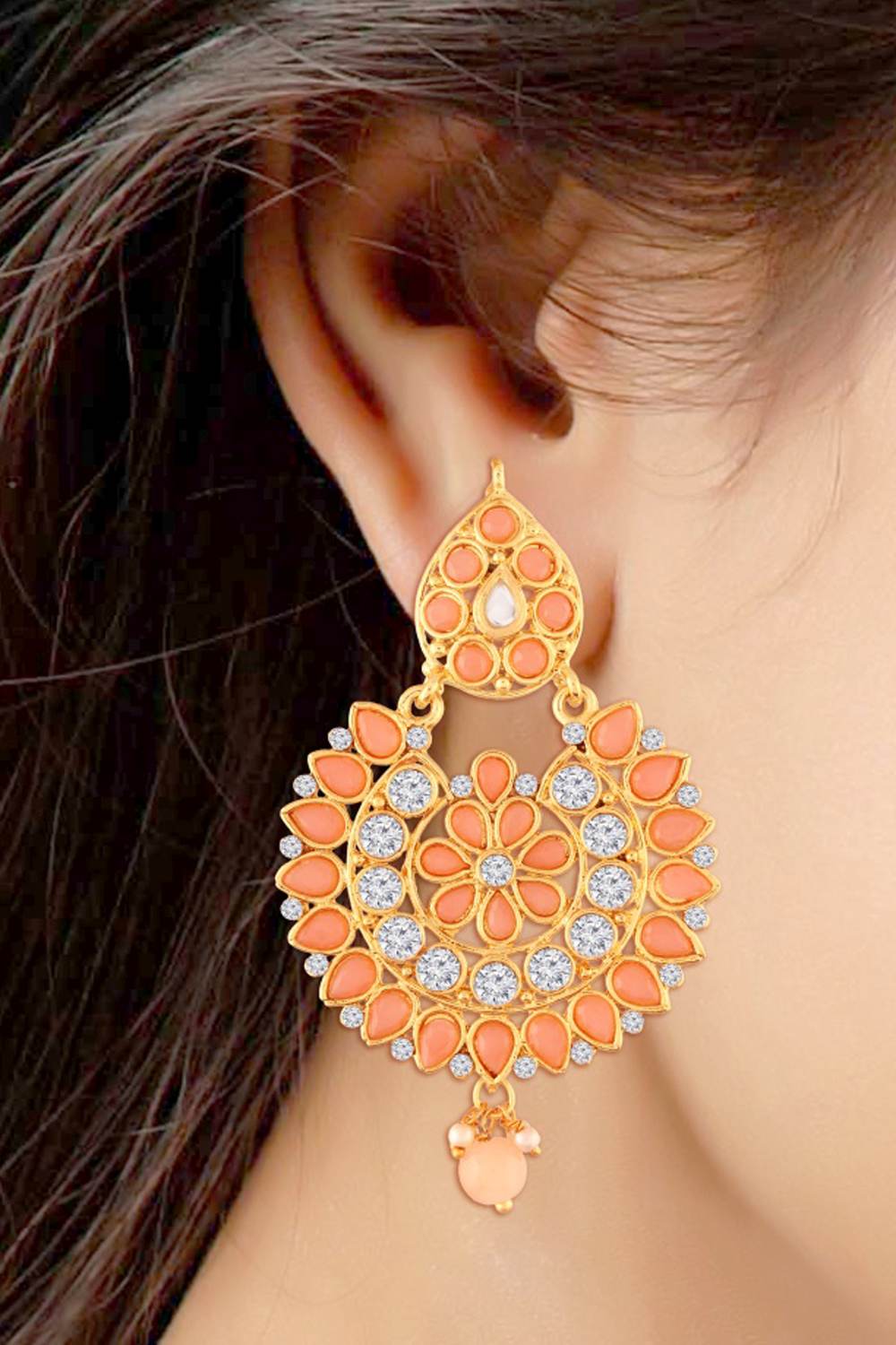 Alloy Chandbali Earrings In Pink