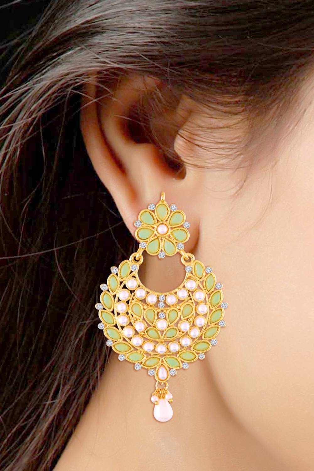 Alloy Chandbali Earrings In Green