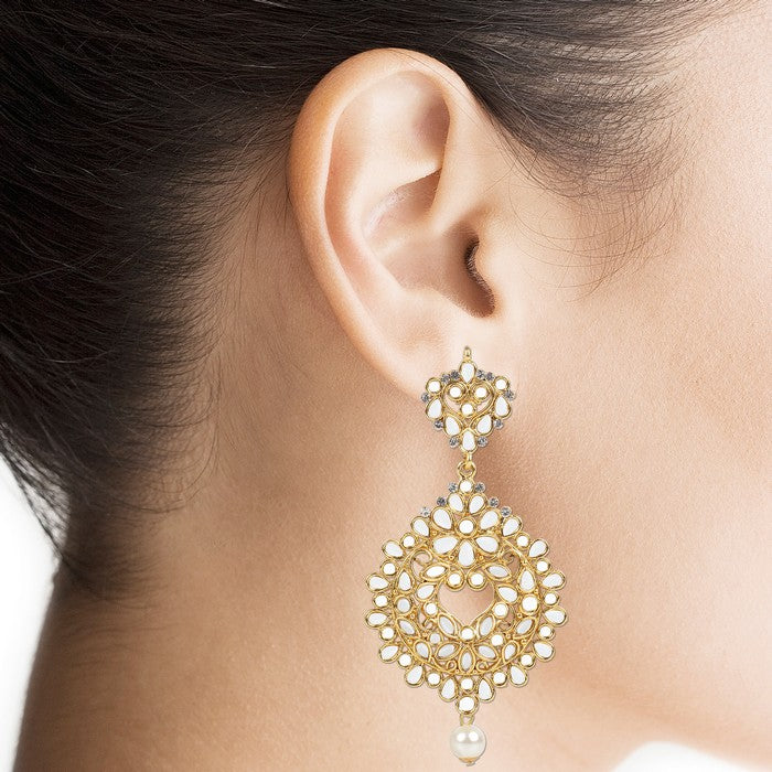 Women's Alloy Chandbali Earrings In White