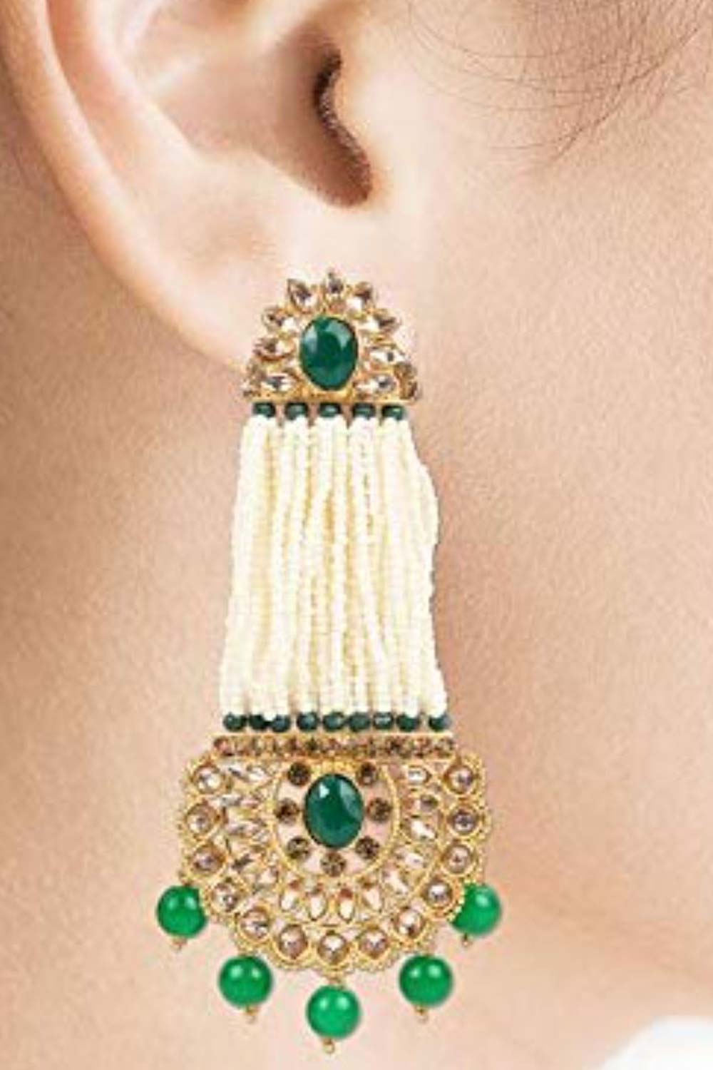 Buy Women's Alloy Large Dangle Earring in Green Online - Front