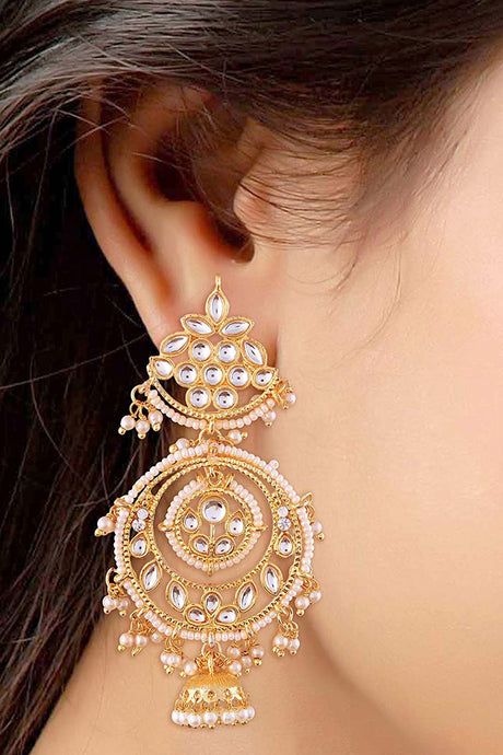 Buy Women's Alloy Jhumka Earring in White Online - Back