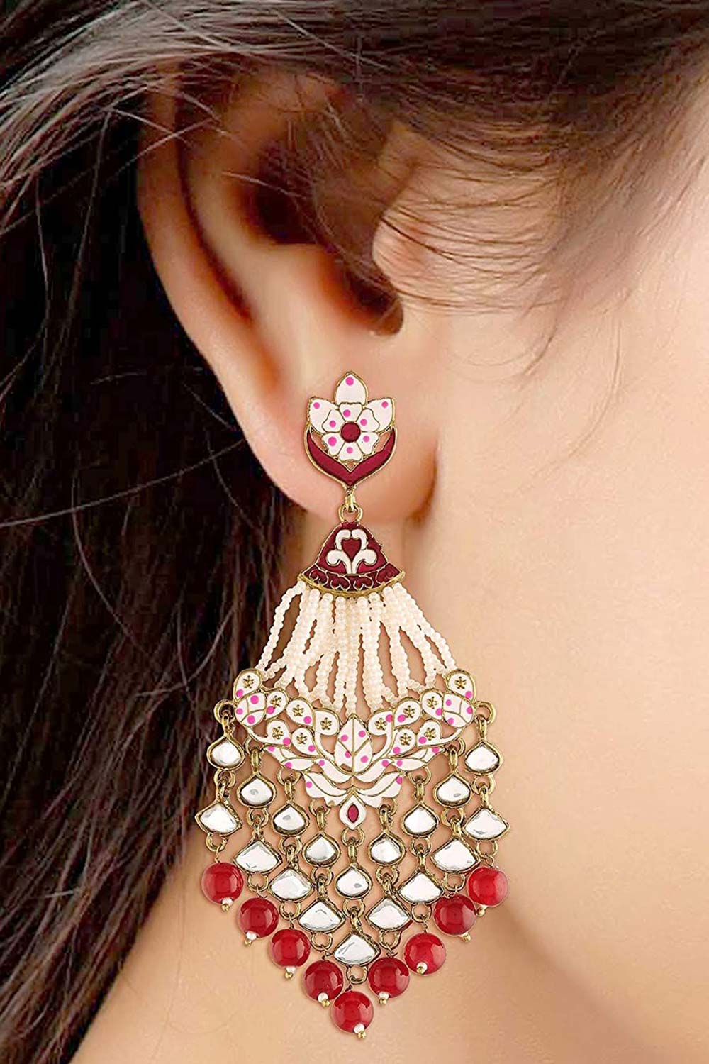 Buy Women's Alloy Large Dangle Earring in Maroon Online - Side