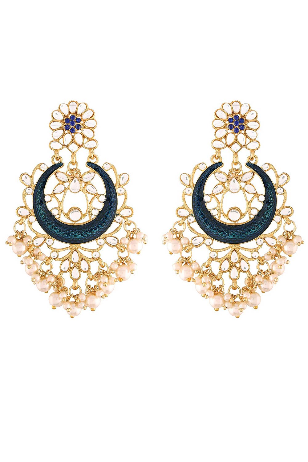 Buy Women's Alloy Chandbali Earring in Blue Online - Front