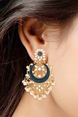 Buy Women's Alloy Chandbali Earring in Blue Online - Side