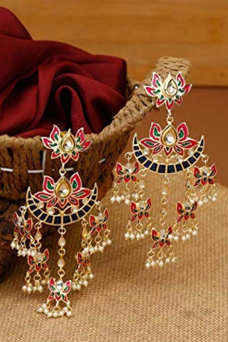 Buy Women's Alloy Chandbali Earring in Blue Online - Back