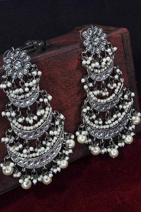 Buy Women's Alloy Chandbali Earring in Silver Online - Back
