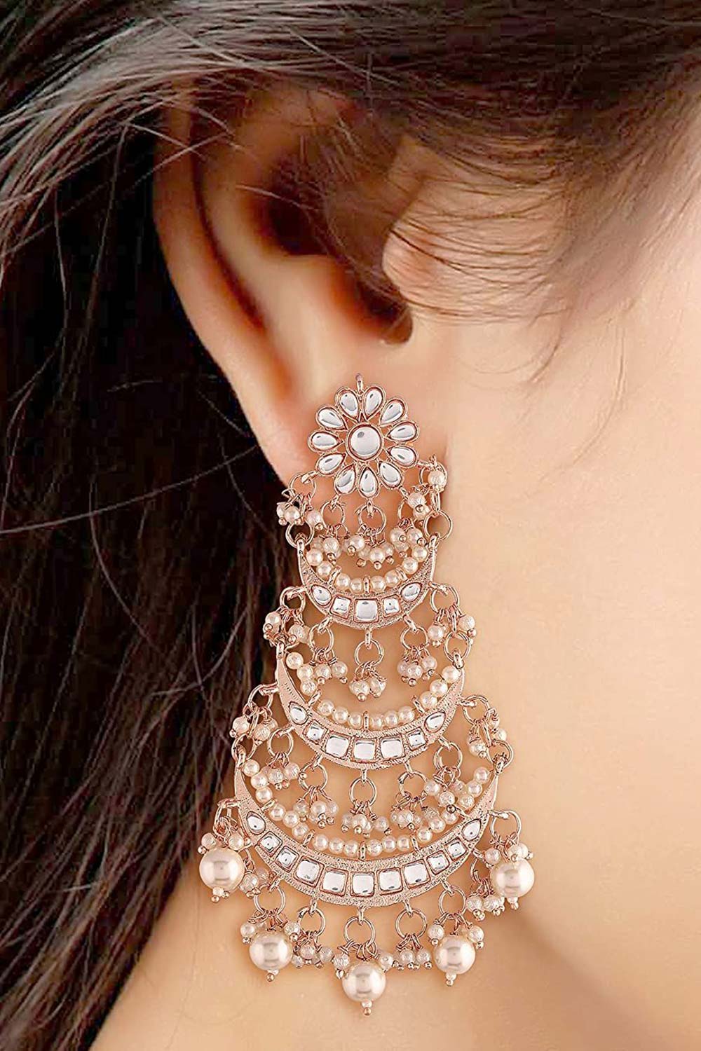 Buy Women's Alloy Chandbali Earring in Rose Gold Online - Front