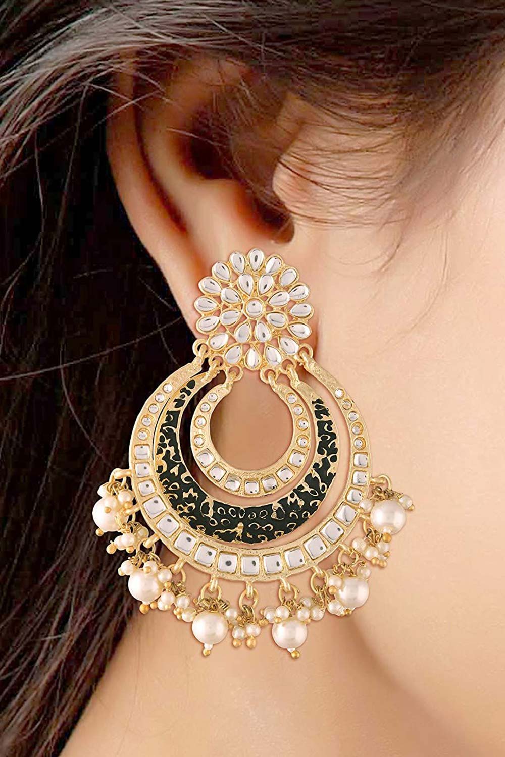 Buy Women's Alloy Chandbali Earring in Black Online - Front