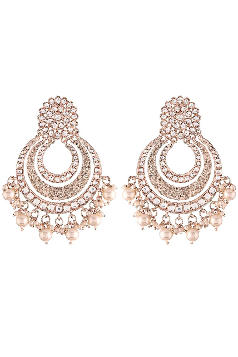 Buy Women's Alloy Chandbali Earring in Rose Gold Online - Back