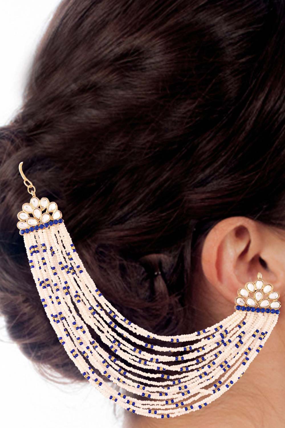 Buy Women's Alloy Earring Chain in Blue Online - Back