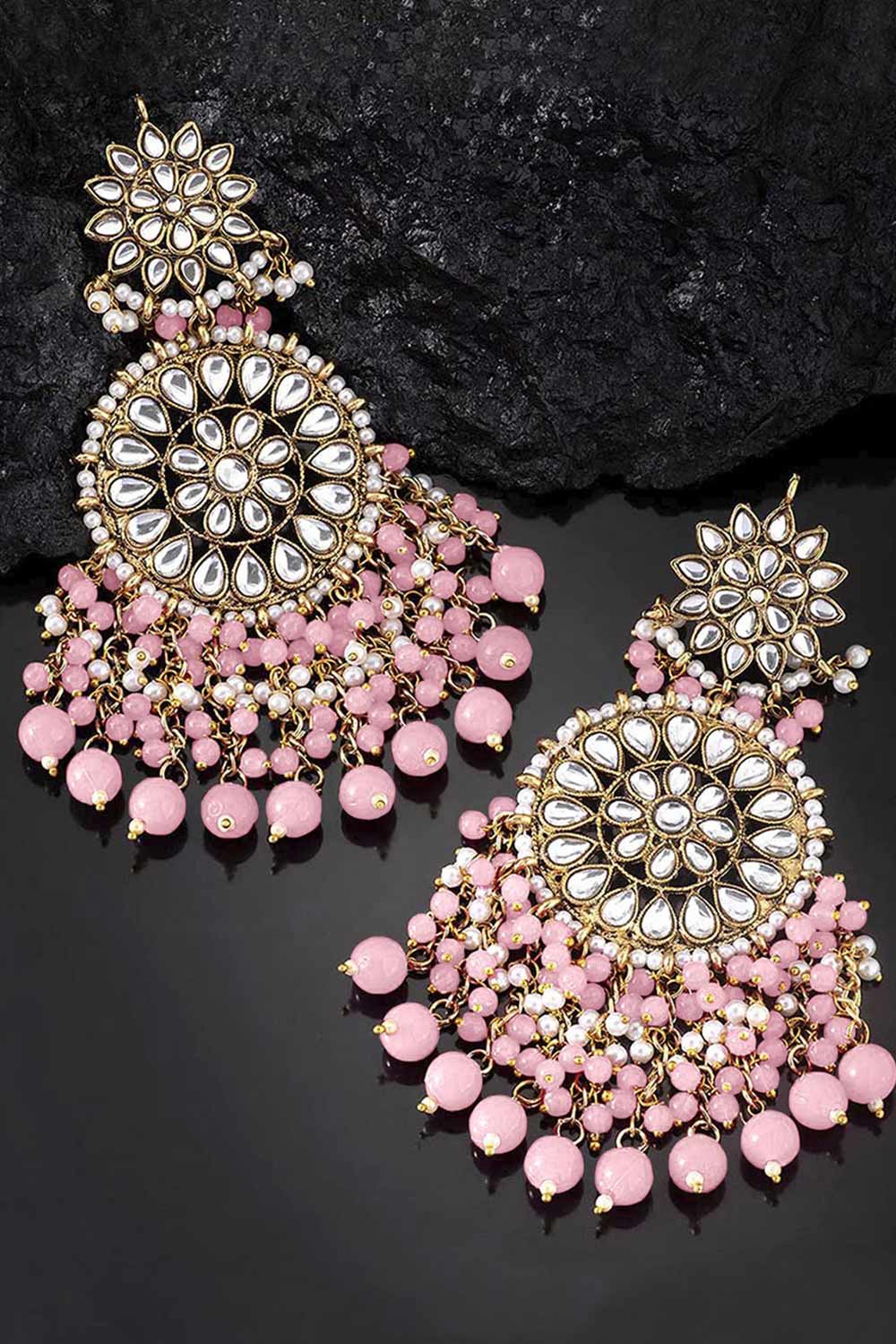 Buy Women's Alloy Large Dangle Earring in Pink Online - Front