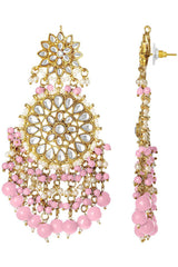 Buy Women's Alloy Large Dangle Earring in Pink Online - Side