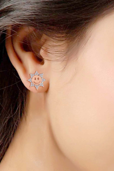 Buy Women's Alloy Smiley Studs Earring in Rose Gold - Front