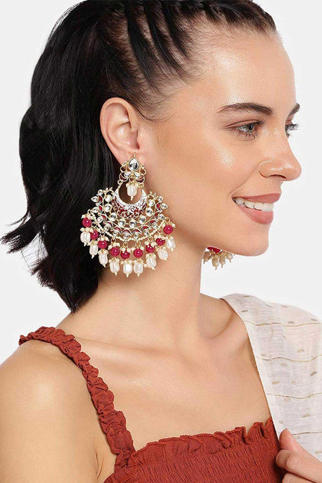 Buy Women's Alloy Chandbali Earrings in Maroon - Online