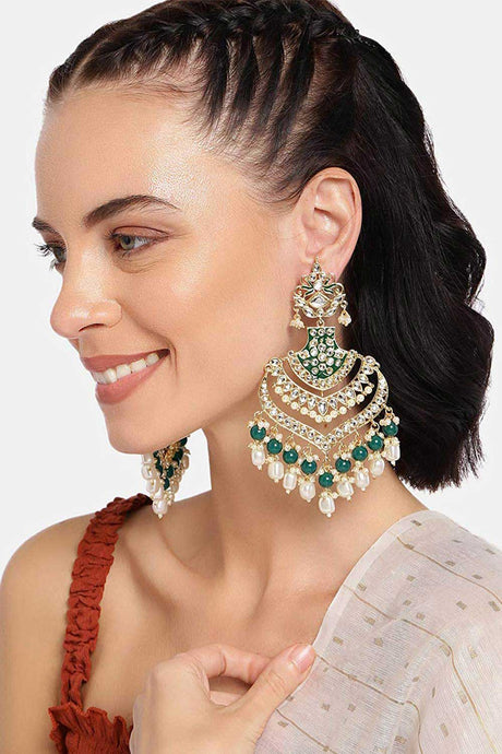 Buy Women's Alloy Large Dangle Earring in Green - Online