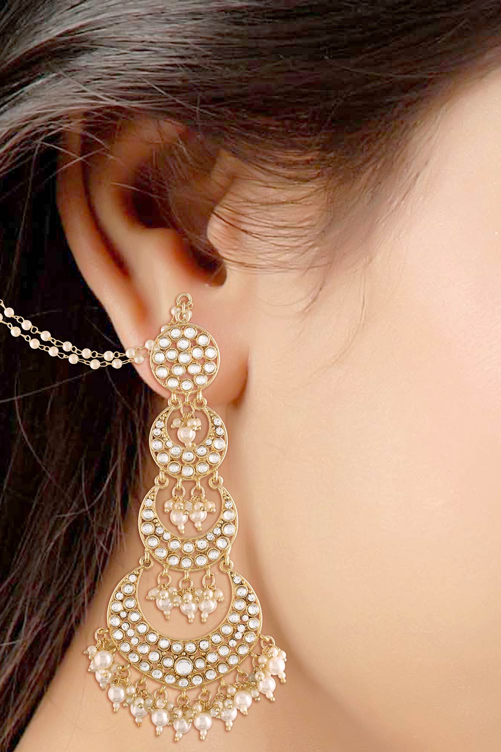 Buy Women's Alloy Chandbali Earrings in White - Side