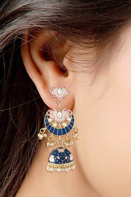 Buy Women's Alloy Jhumka Earring in Navy Blue - Back