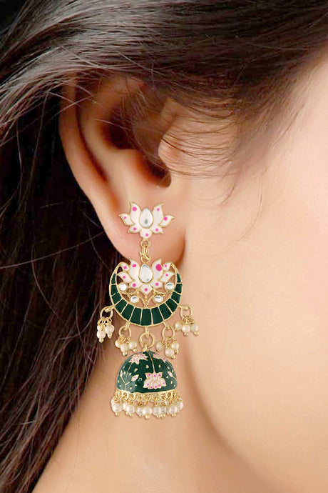 Buy Women's Alloy Jhumka Earring in Green - Back