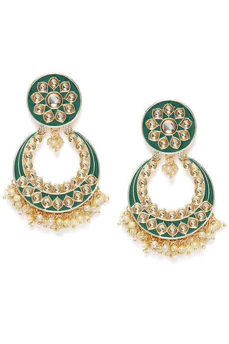 Buy Women's Alloy Chandbali Earring in Green Online - Back