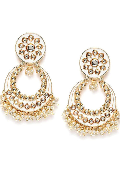 Buy Women's Alloy Chandbali Earring in White Online - Back