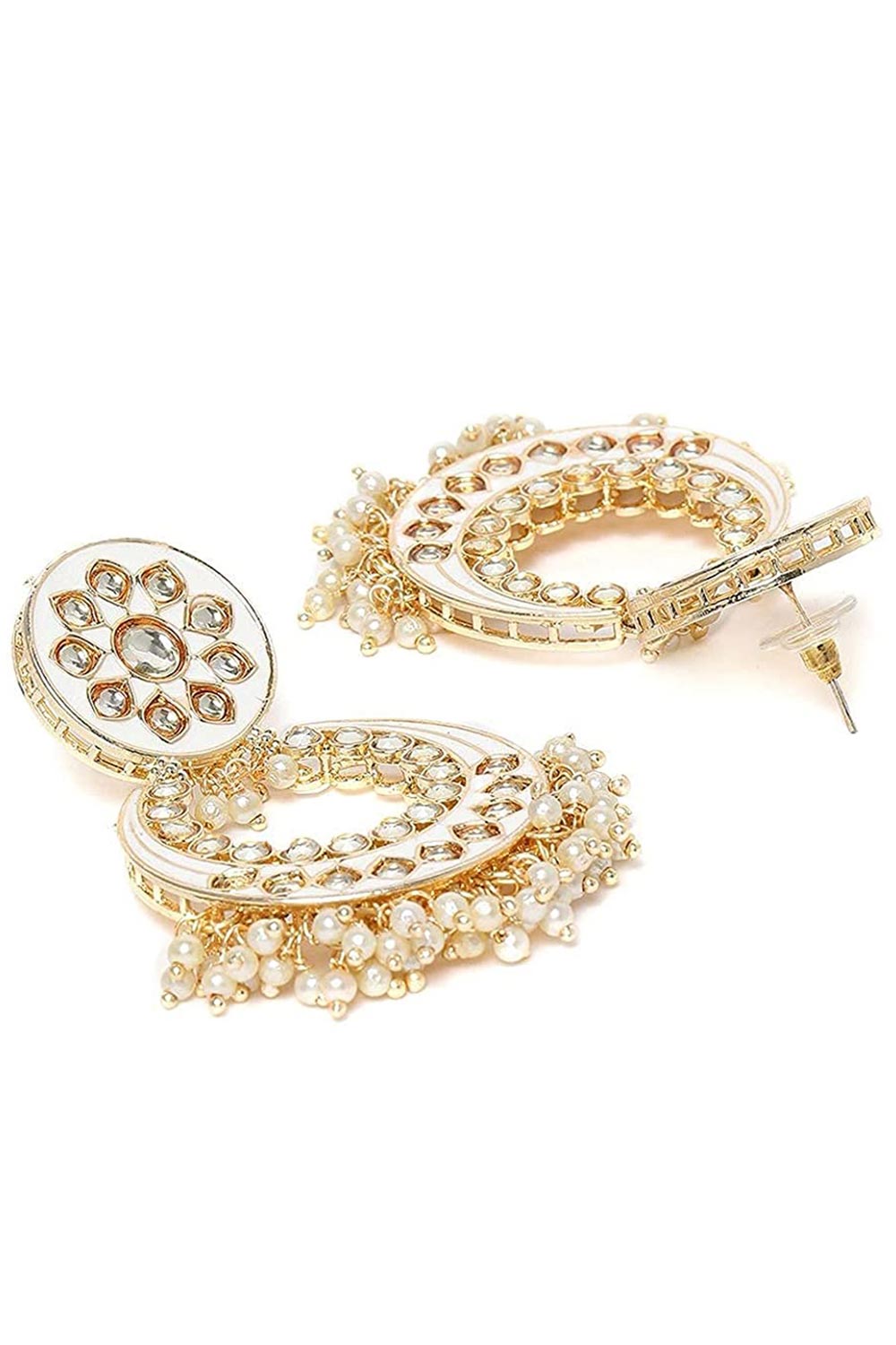 Buy Women's Alloy Chandbali Earring in White Online - Front