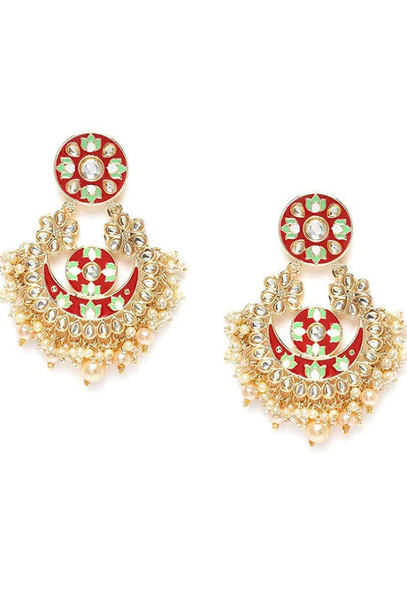 Buy Women's Alloy Chandbali Earring in Red Online - Back