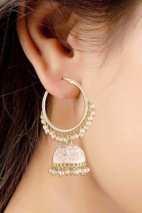 Buy Women's Alloy Jhumka Earring in White Online - Back