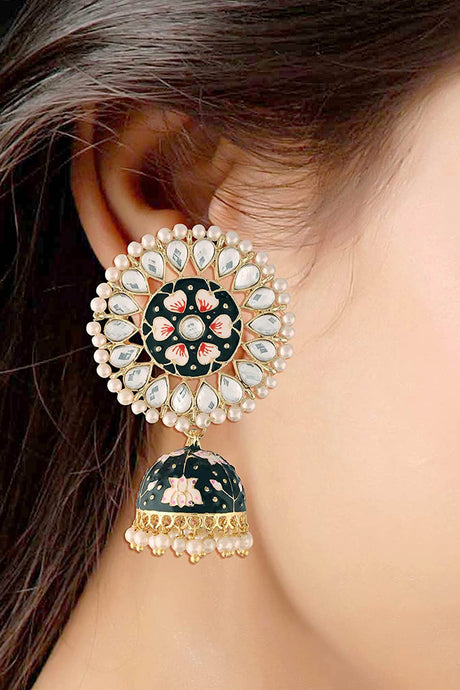 Buy Women's Alloy Jhumka Earring in Black - Back