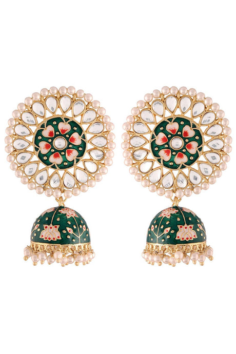 Buy Women's Alloy Jhumka Earring in Green Online - Back
