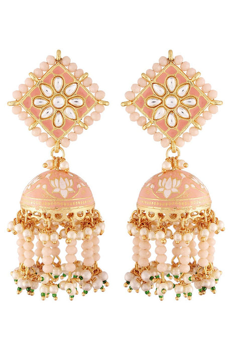 Buy Women's Alloy Jhumka Earring in Peach Online - Back