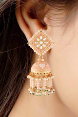 Buy Women's Alloy Jhumka Earring in Peach Online - Front