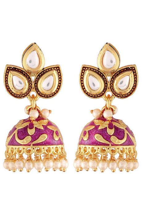 Buy Women's Alloy Jhumka Earring in Purple Online - Back