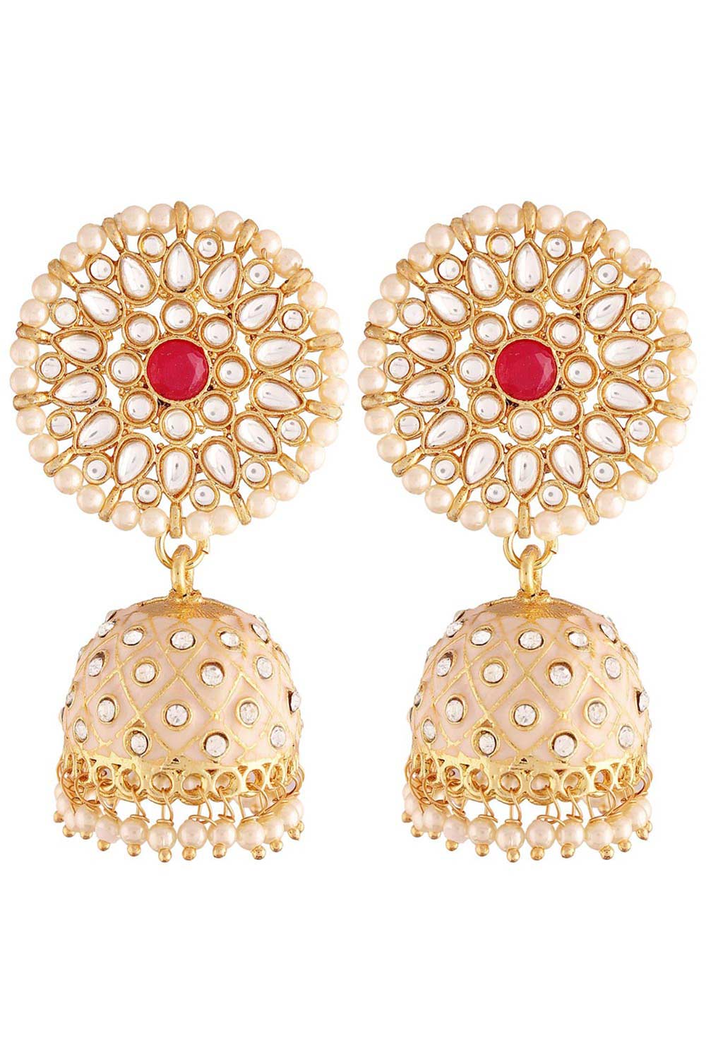 Buy Women's Alloy Jhumka Earring in Cream Online - Back