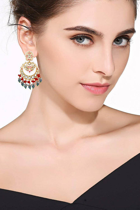 Buy Women's Alloy Chandbali Earrings in Grey - Back
