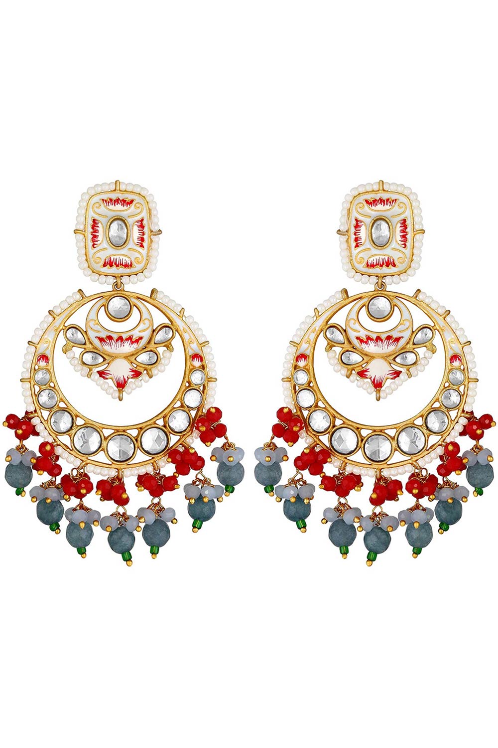 Buy Women's Alloy Chandbali Earrings in Grey - Front