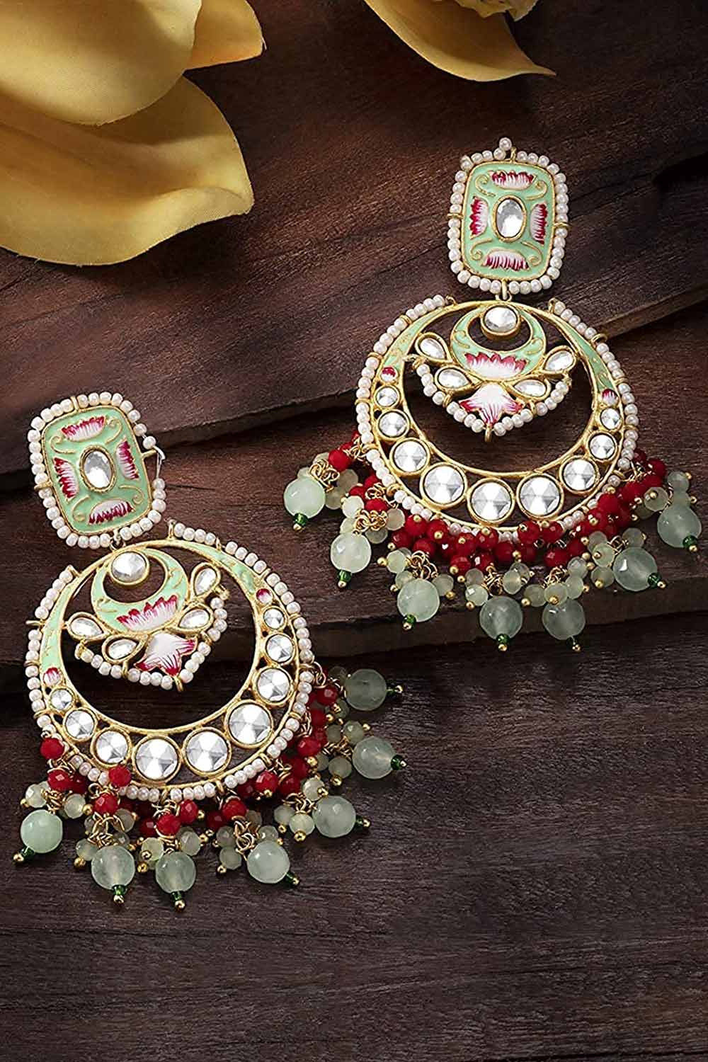 Buy Women's Alloy Chandbali Earrings in Mint - Back