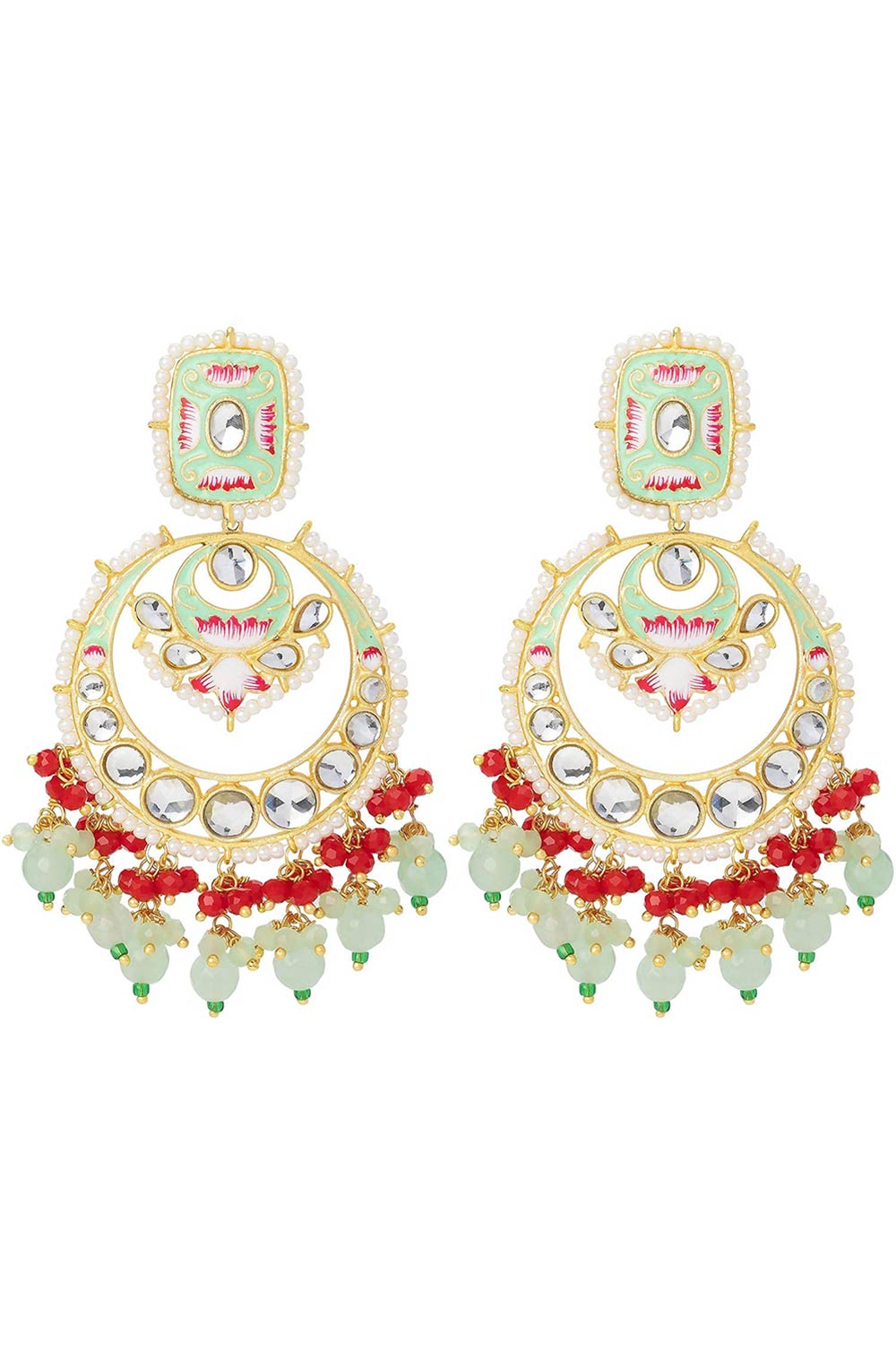 Buy Women's Alloy Chandbali Earrings in Mint - Front