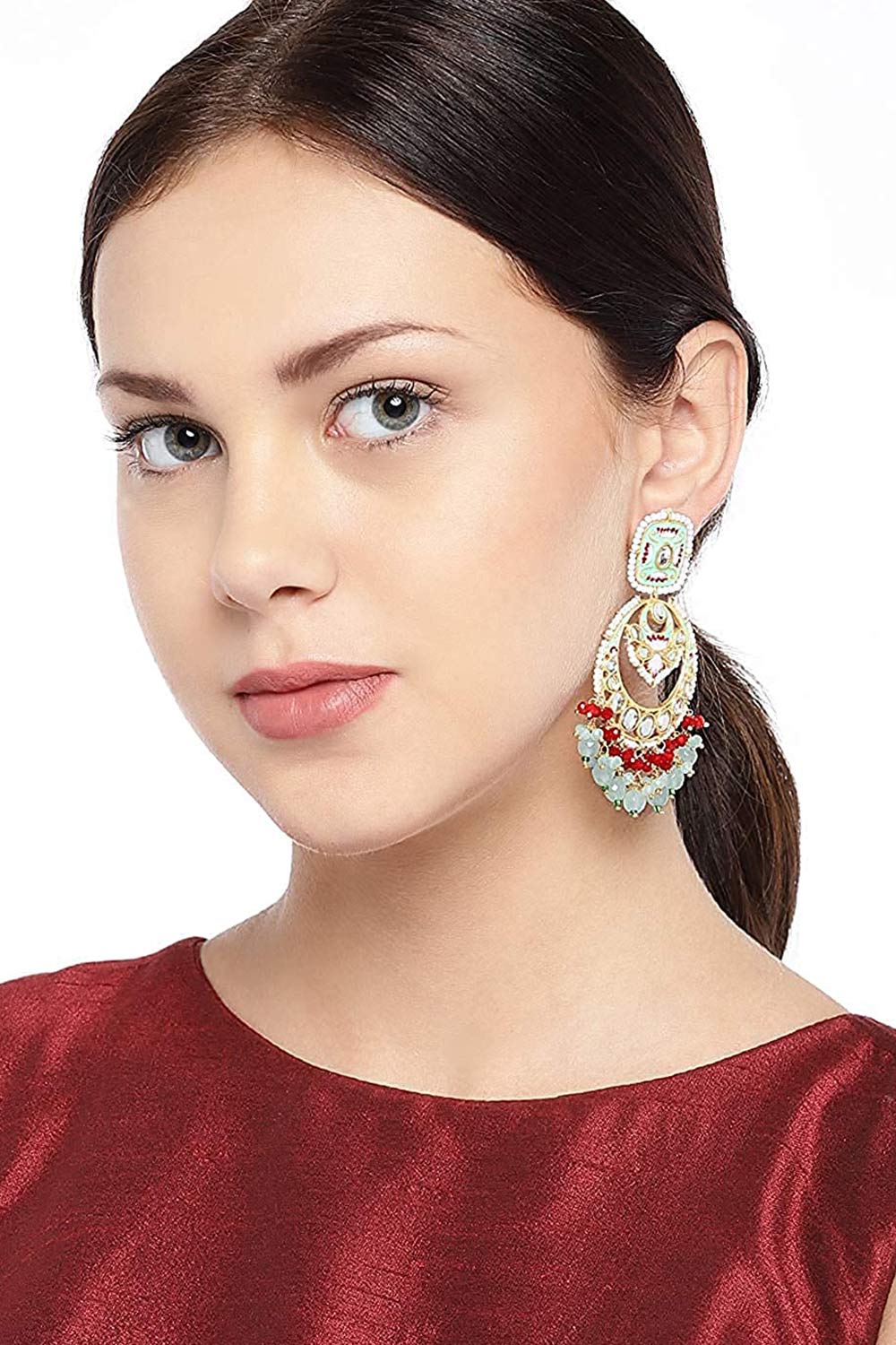 Buy Women's Alloy Chandbali Earrings in Mint - Online