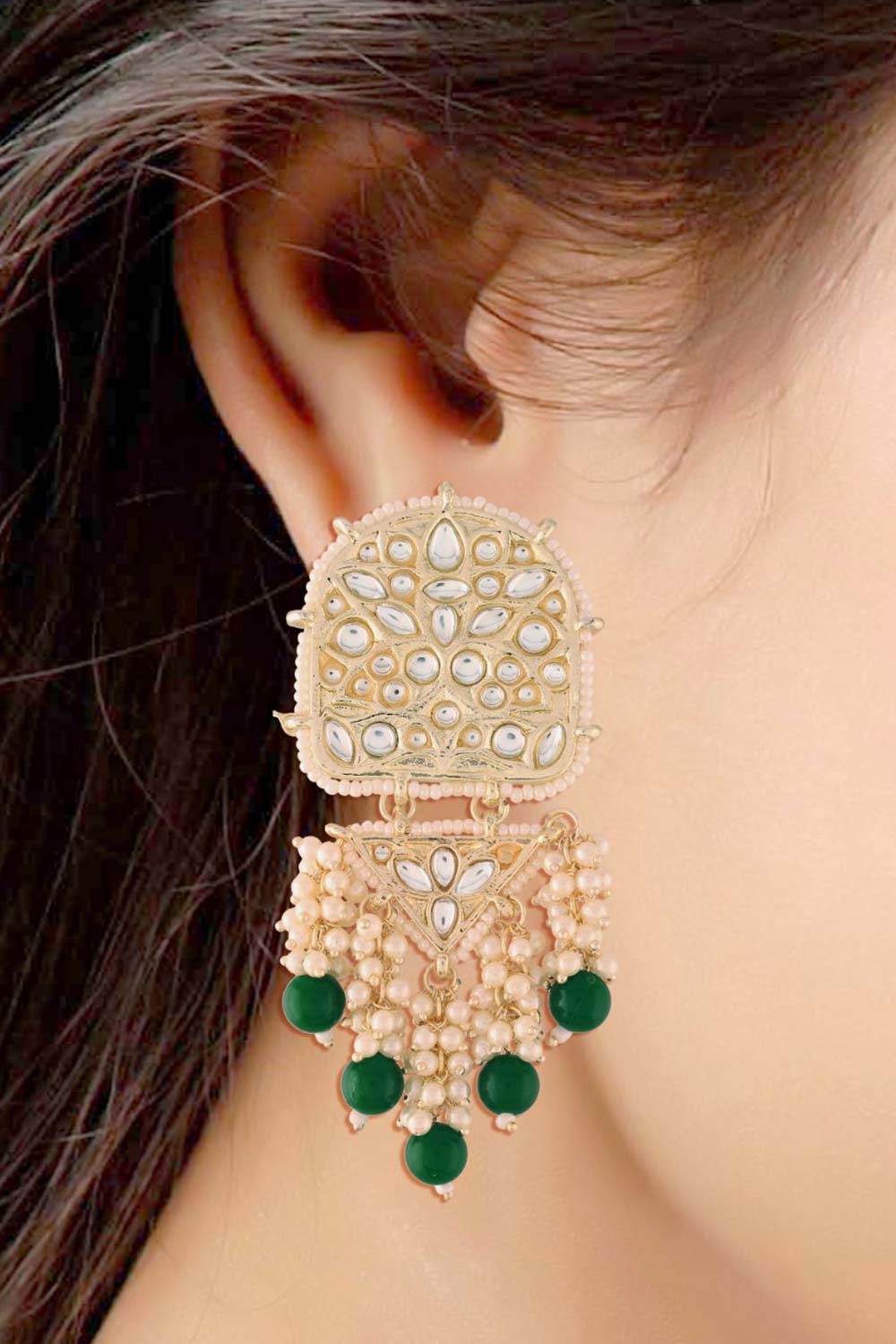 Buy Women's Alloy Large Dangle Earring in Green Online - Front