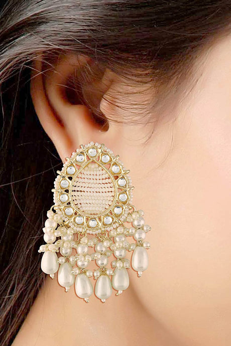 Buy Women's Alloy Drop Earrings in White - Back