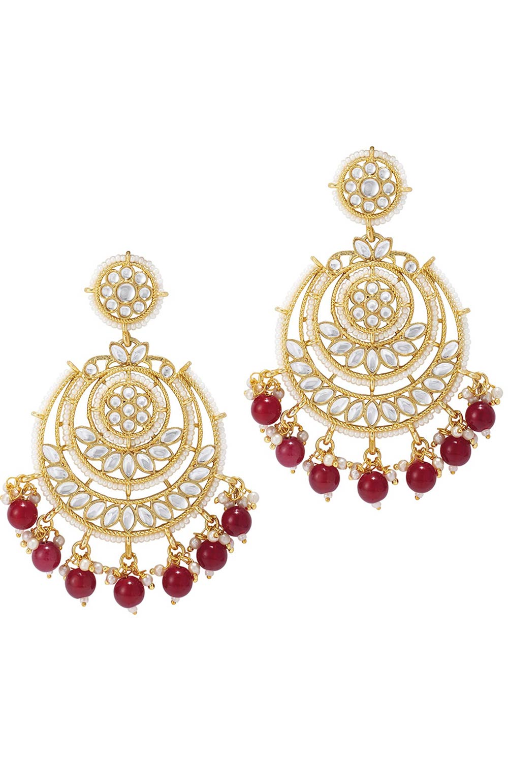 Buy Women's Alloy Chandbali Earrings in maroon - Back