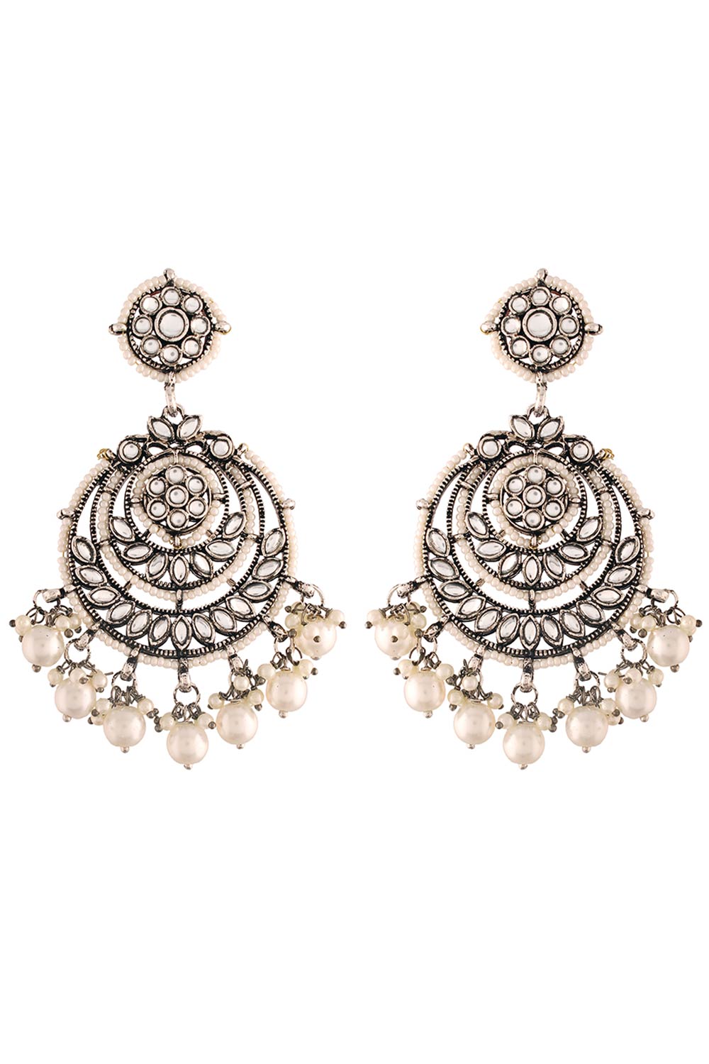 Buy Women's Alloy Chandbali Earrings in Silver - Back