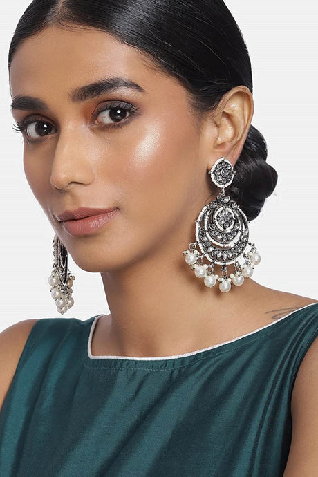 Buy Women's Alloy Chandbali Earrings in Silver - Online
