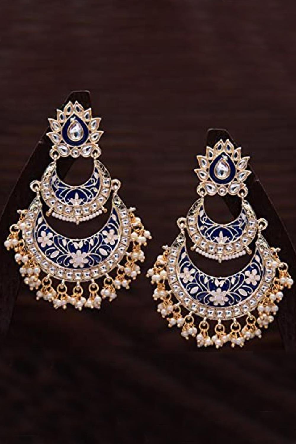 Buy Women's Alloy Chandbali Earring in Blue Online - Back