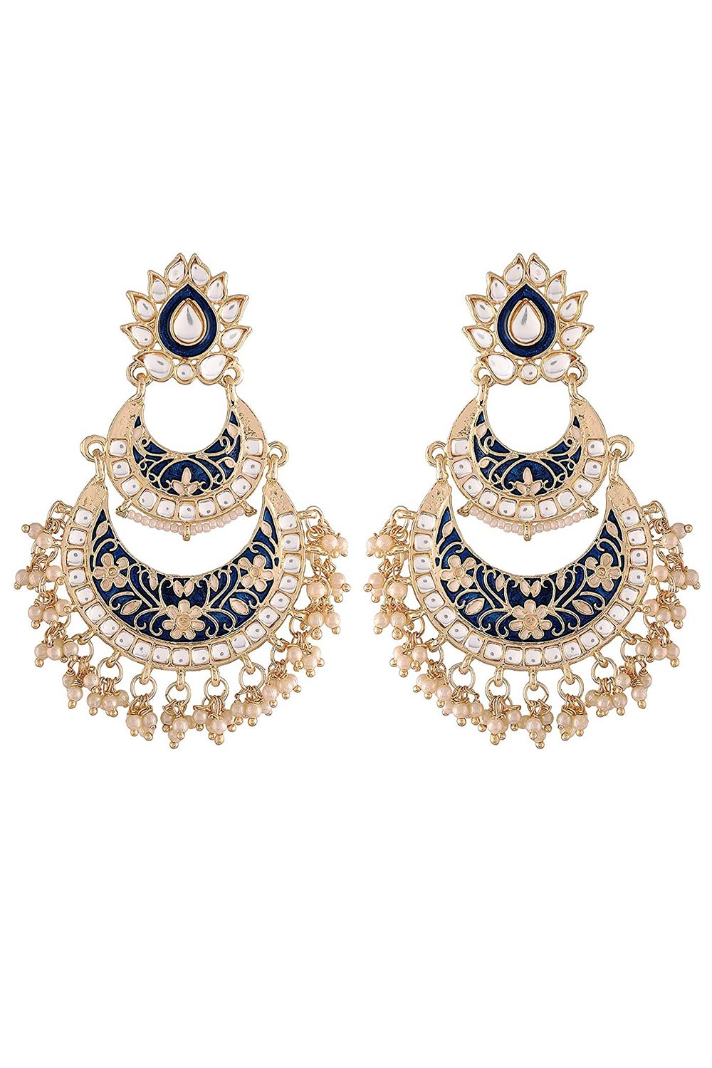 Buy Women's Alloy Chandbali Earring in Blue Online - Front