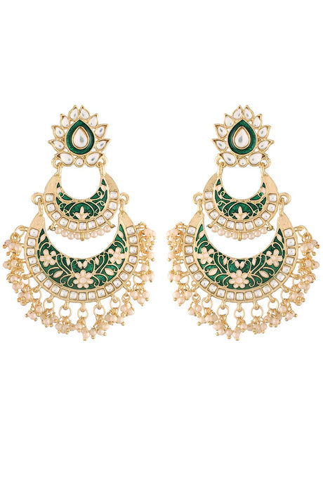 Buy Women's Alloy Chandbali Earrings in Green - Back