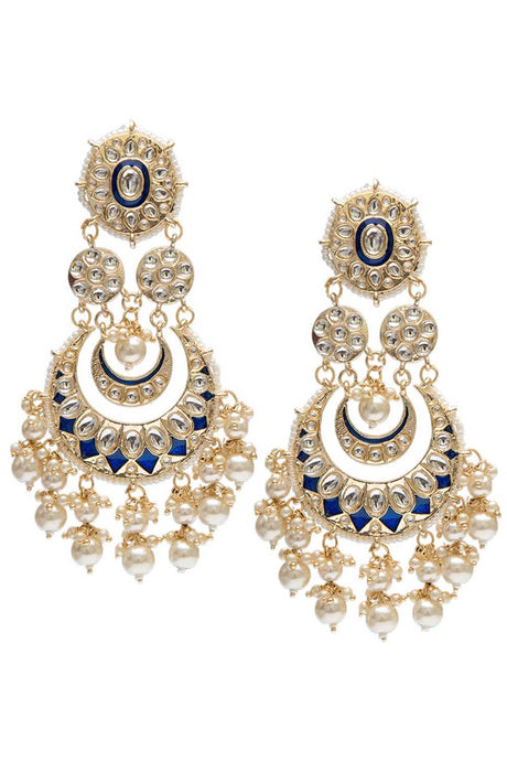 Buy Women's Alloy Chandbali Earrings in Blue - Back